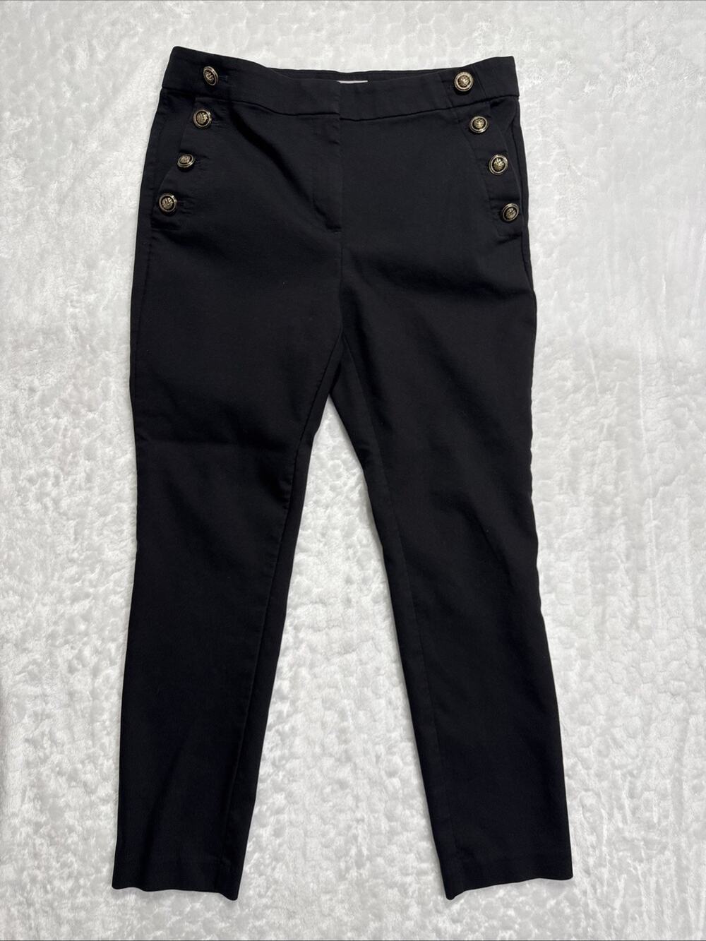 Loft The Sutton Skinny Pants Black Button Details Womens Size 6 Stylish Office